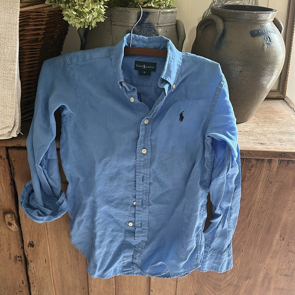 Polo by Ralph Lauren boys Light Blue Button Down Shirt. Linen.
